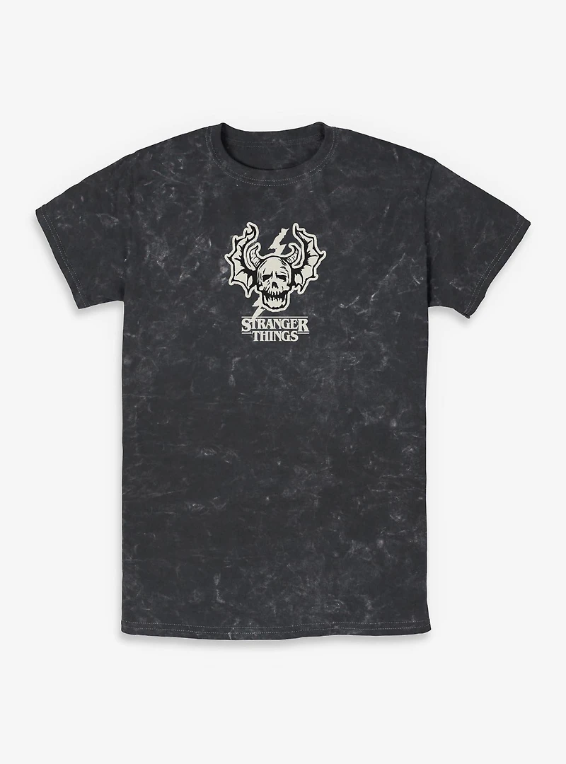 Stranger Things Hellfire Club Skull Logo Mineral Wash T-Shirt