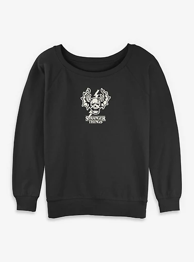 Stranger Things Hellfire Club Skull Logo Womens Slouchy Sweatshirt
