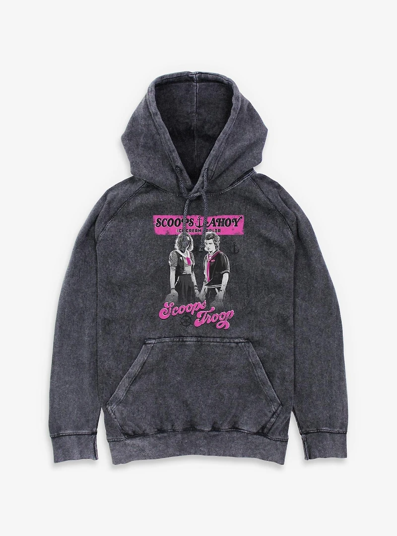 Stranger Things Scoops Ahoy Vintage Scoop Troop Mineral Wash Hoodie