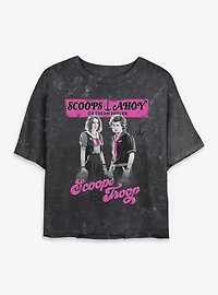 Stranger Things Scoops Ahoy Vintage Scoop Troop Womens Mineral Wash Crop T-Shirt