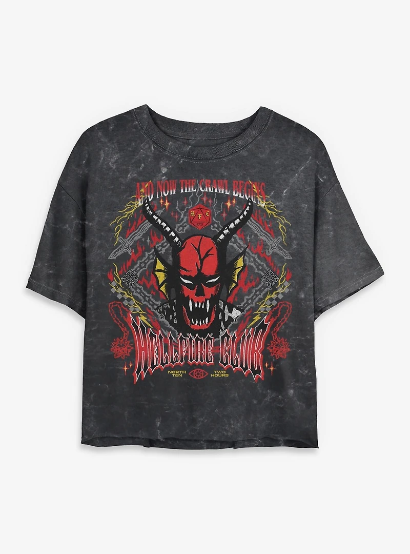 Stranger Things Hellfire Club Now The Crawl Begins Womens Mineral Wash Crop T-Shirt BoxLunch Exclusive