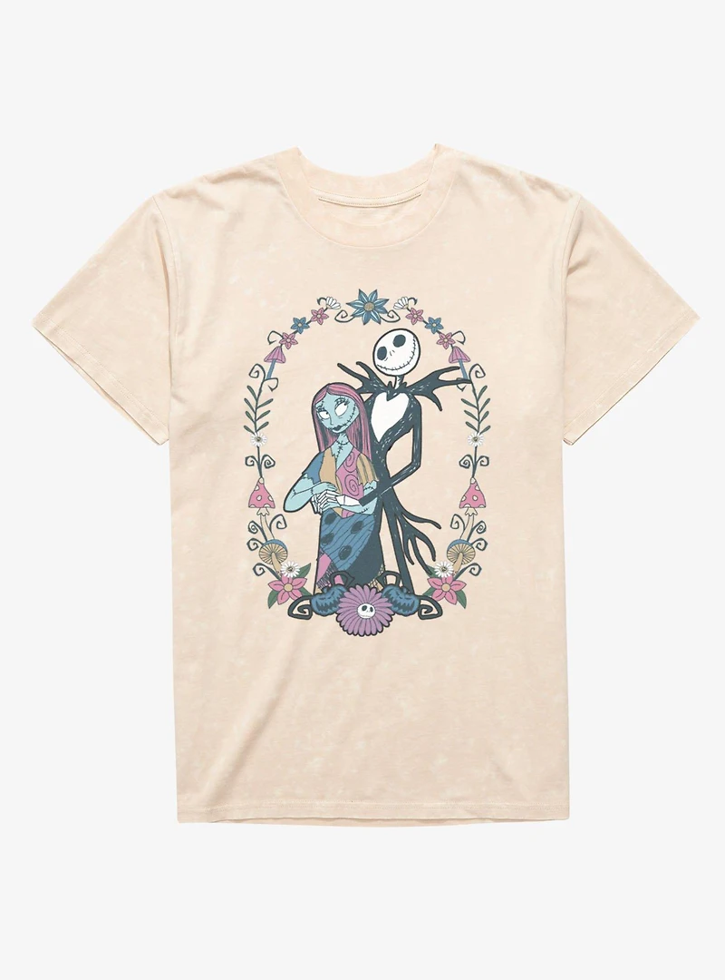 Disney The Nightmare Before Christmas Jack and Sally Flowers Mineral Wash T-Shirt Box Lunch Exclusive