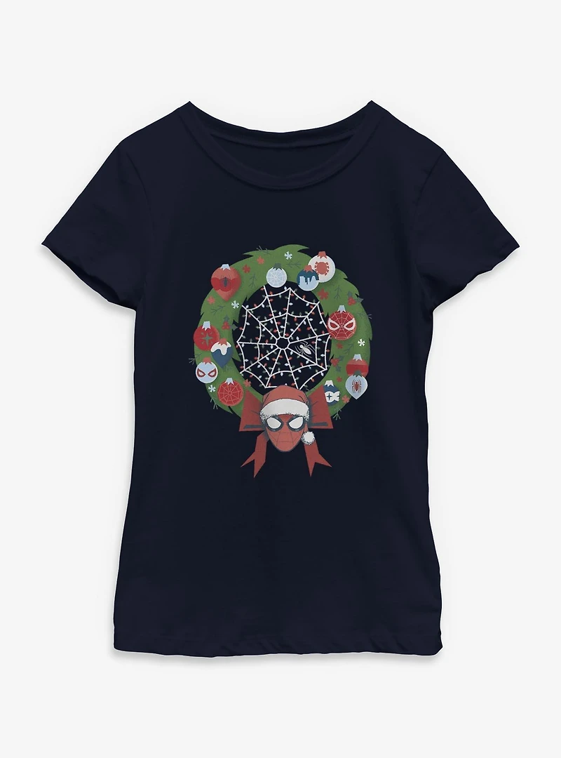 Marvel Spider-Man Christmas Wreath Youth Girls T-Shirt