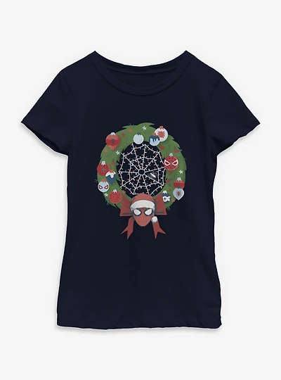 Marvel Spider-Man Christmas Wreath Youth Girls T-Shirt