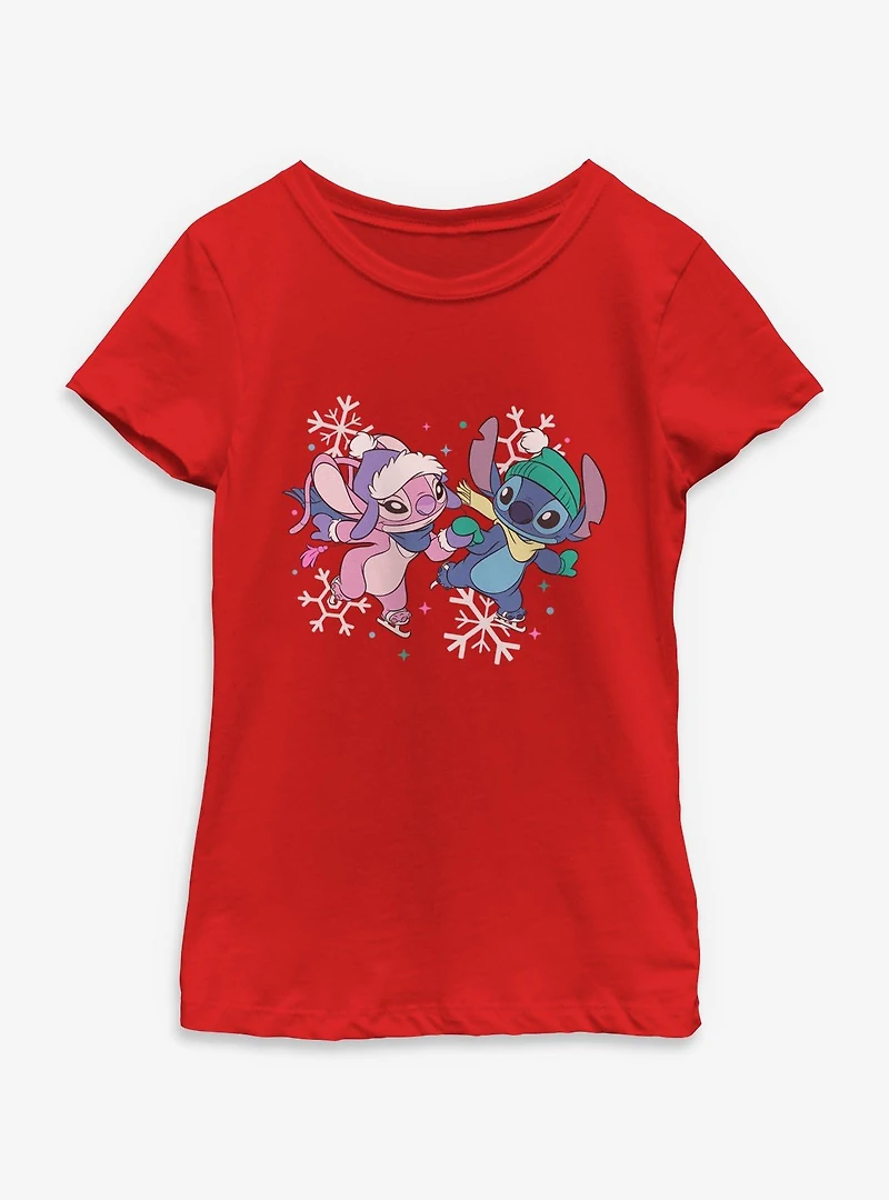 Disney Lilo & Stitch Winterly Love With Angel Youth Girls T-Shirt