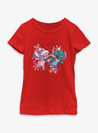 Disney Lilo & Stitch Winterly Love With Angel Youth Girls T-Shirt