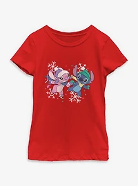 Disney Lilo & Stitch Winterly Love With Angel Youth Girls T-Shirt