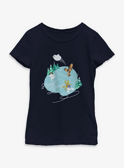 Star Wars Happy Holidays Ice Skating Youth Girls T-Shirt
