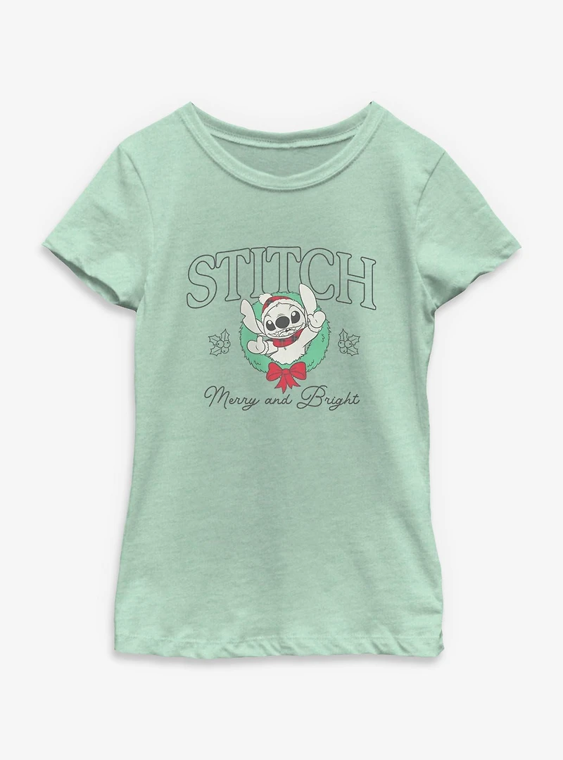 Disney Lilo & Stitch Holiday Wreath Youth Girls T-Shirt