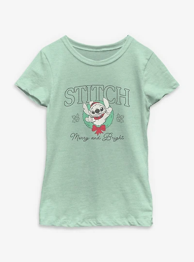 Disney Lilo & Stitch Holiday Wreath Youth Girls T-Shirt