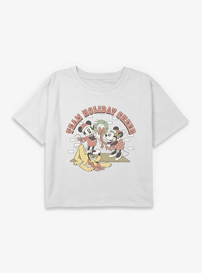 Disney Mickey Mouse Holiday Cheer Youth Girls Boxy Crop T-Shirt