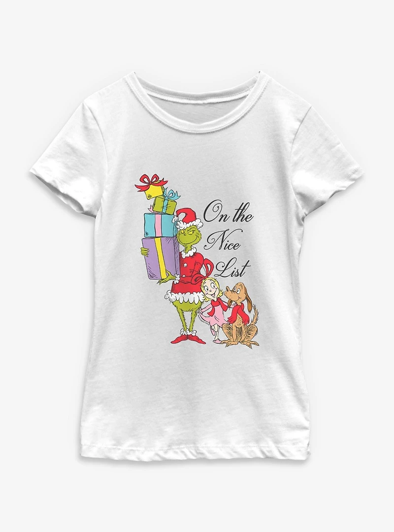 Dr. Seuss Grinch Presents Nice List Youth Girls T-Shirt