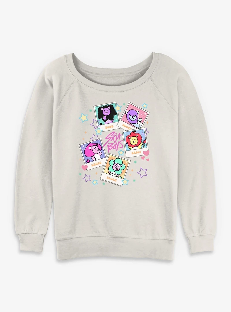 Kpop Demon Hunters Saja Friends Polaroids Womens Slouchy Sweatshirt