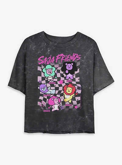 Kpop Demon Hunters Saja Friends Jumble Mineral Wash Womens Crop T-Shirt