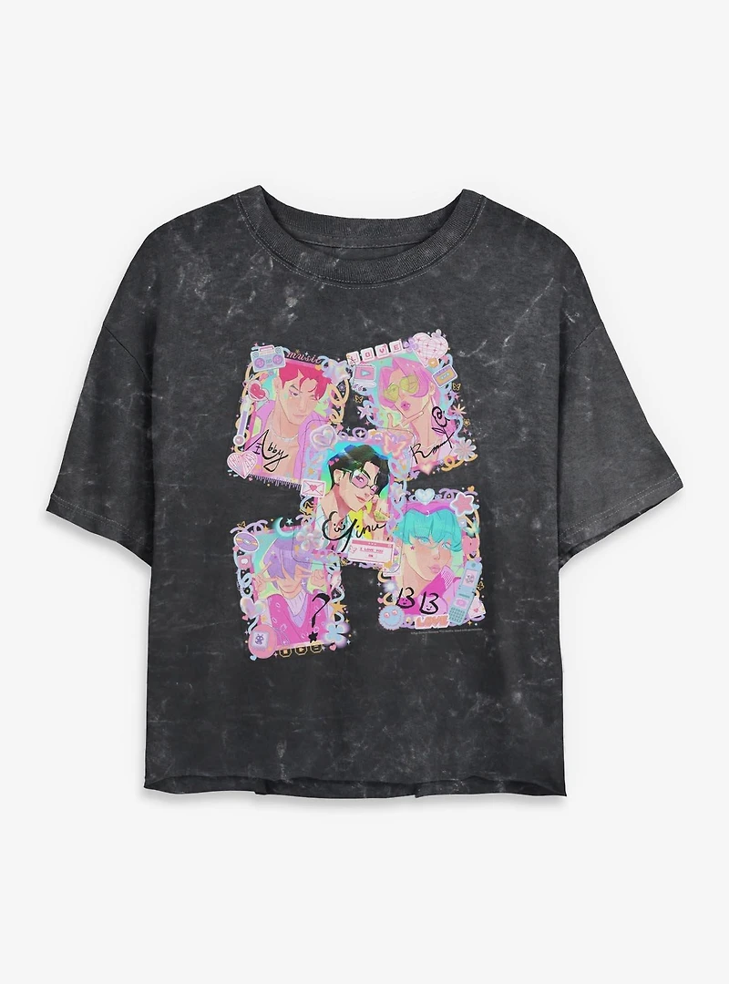 Kpop Demon Hunters Saja Boys Cutie Toploader Deco Photocards Mineral Wash Womens Crop T-Shirt