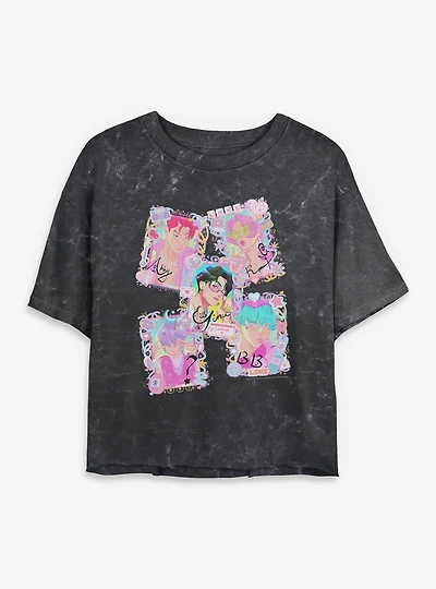 Kpop Demon Hunters Saja Boys Cutie Toploader Deco Photocards Mineral Wash Womens Crop T-Shirt