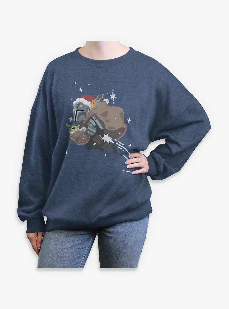 Star Wars The Mandalorian Santa With Grogu Womens Oversized Sweatshirt