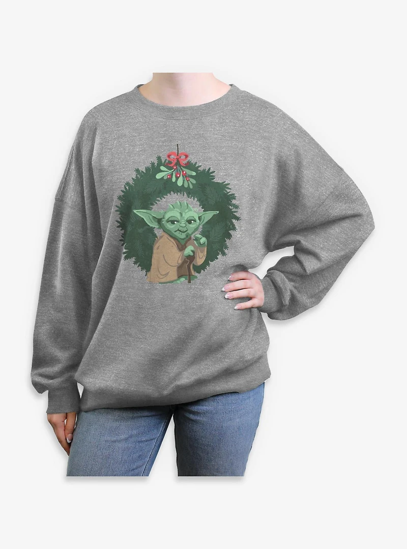 Star Wars Yoda Christmas Wreaths Womens Oversized Sweatshirt