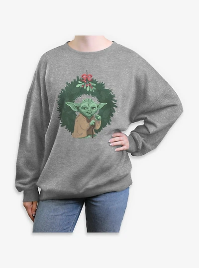 Star Wars Yoda Christmas Wreaths Womens Oversized Sweatshirt