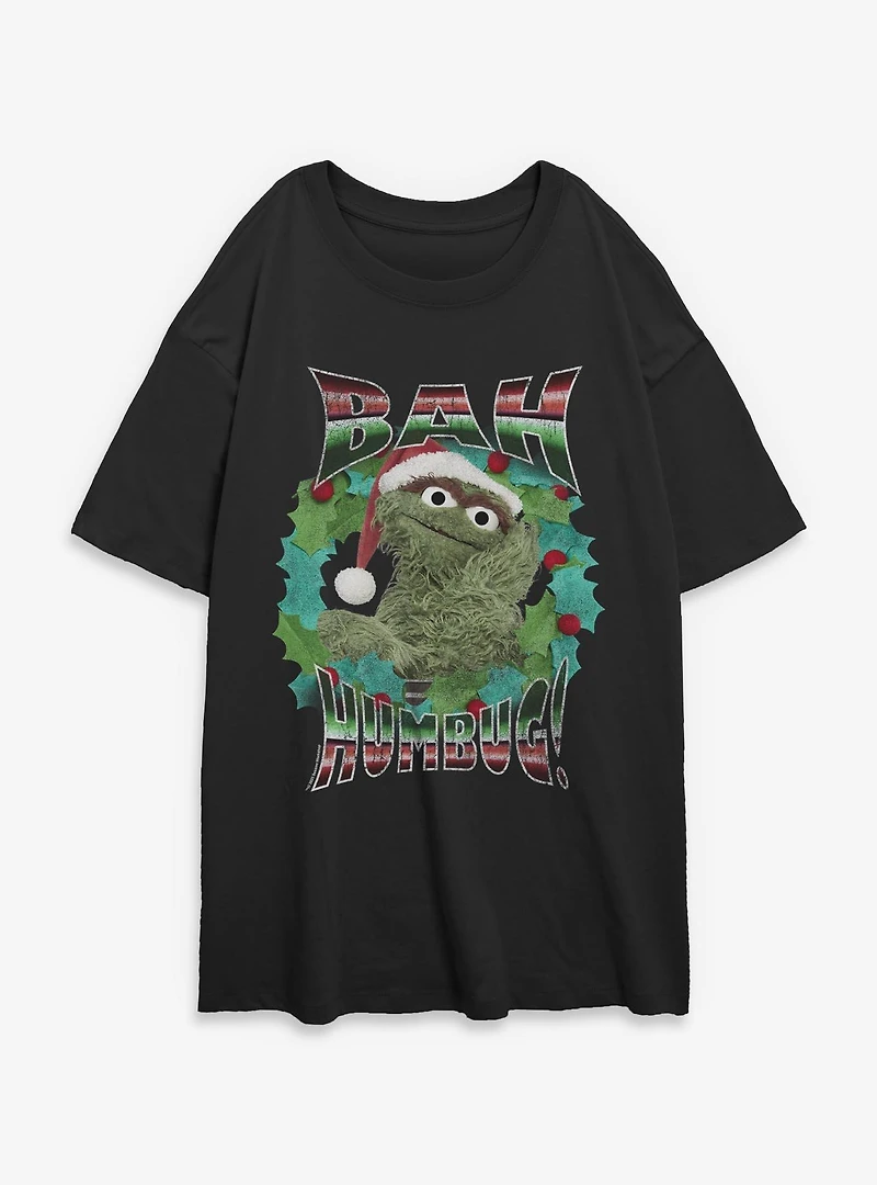 Sesame Street Merry Bah Humbug Womens Oversized T-Shirt