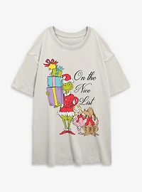 Dr. Seuss Grinch Presents Nice List Womens Oversized T-Shirt