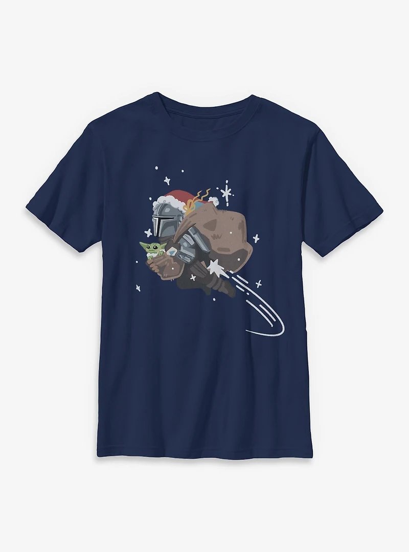 Star Wars The Mandalorian Santa With Grogu Youth T-Shirt