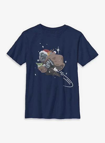 Star Wars The Mandalorian Santa With Grogu Youth T-Shirt