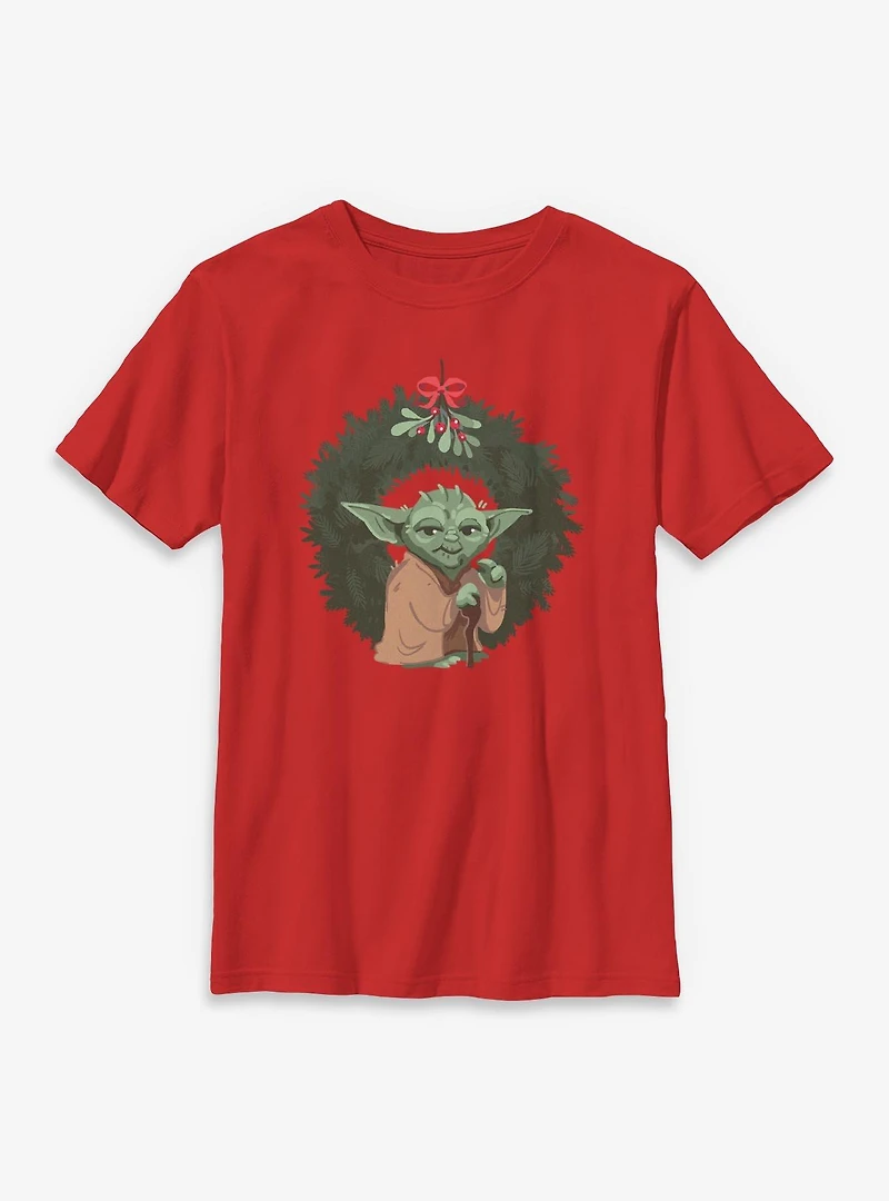 Star Wars Yoda Christmas Wreaths Youth T-Shirt