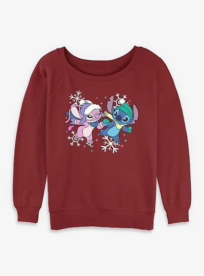 Disney Lilo & Stitch Winterly Love With Angel Womens Slouchy Sweatshirt