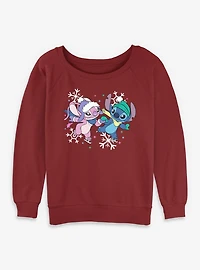 Disney Lilo & Stitch Winterly Love With Angel Womens Slouchy Sweatshirt
