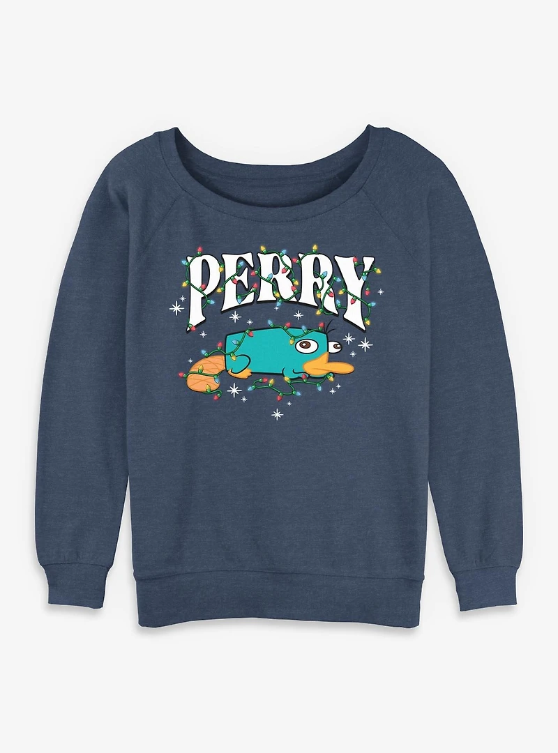 Disney Phineas and Ferb Perry Christmas Lights Womens Slouchy Sweatshirt