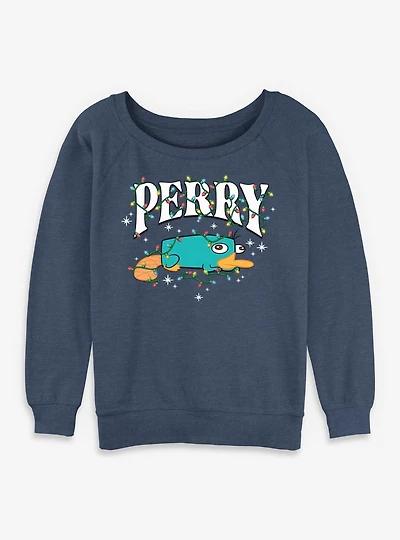 Disney Phineas and Ferb Perry Christmas Lights Womens Slouchy Sweatshirt