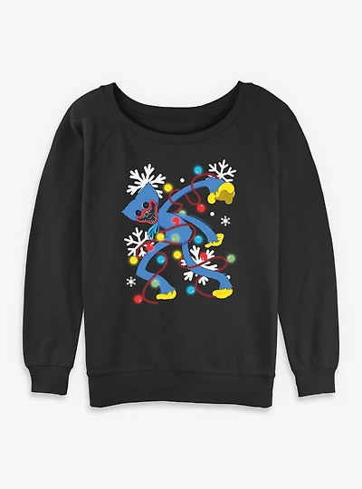 Poppy Playtime Huggy Xmas Lights Womens Slouchy Sweatshirt