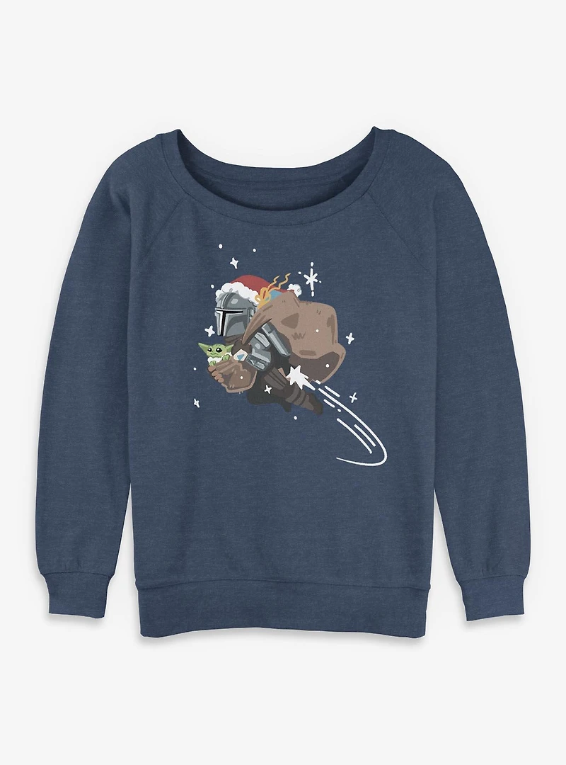 Star Wars The Mandalorian Santa With Grogu Womens Slouchy Sweatshirt