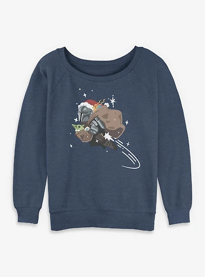 Star Wars The Mandalorian Santa With Grogu Womens Slouchy Sweatshirt