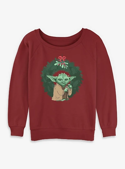 Star Wars Yoda Christmas Wreaths Womens Slouchy Sweatshirt