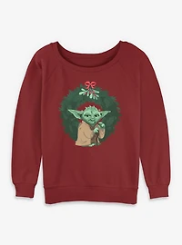 Star Wars Yoda Christmas Wreaths Womens Slouchy Sweatshirt
