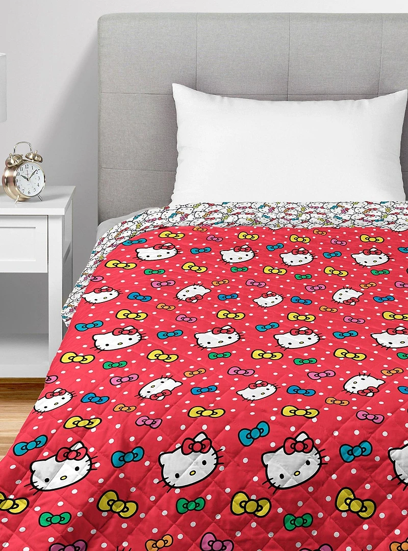 Hello Kitty Rainbow Bows Quilted Throw Blanket