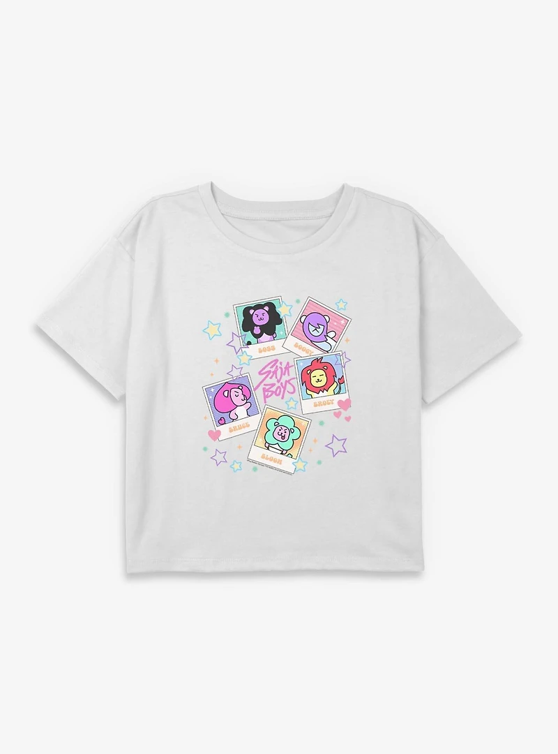Kpop Demon Hunters Saja Lion Friends Polaroids Youth Girls Boxy Crop T-Shirt