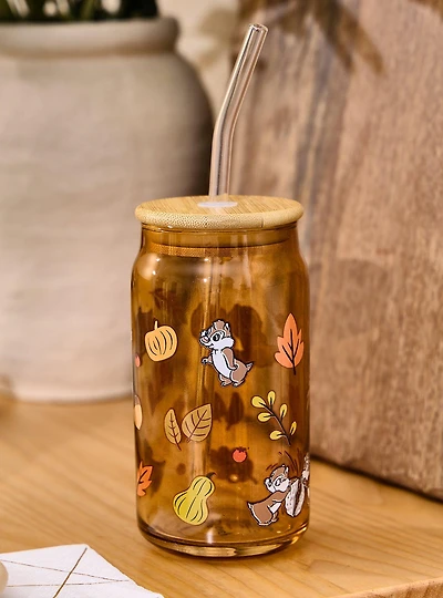 Disney Chip & Dale Fall Glass Cup with Straw - BoxLunch Exclusive