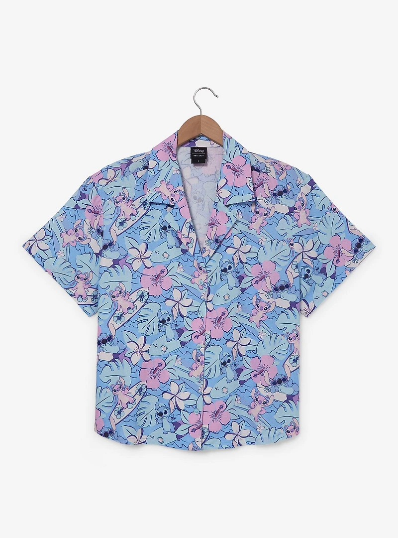 Disney Lilo & Stitch Tropical Allover Print Women's Cropped Plus Woven Button-Up - BoxLunch Exclusive