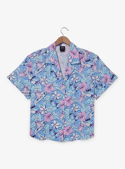 Disney Lilo & Stitch Tropical Allover Print Women's Cropped Plus Woven Button-Up - BoxLunch Exclusive