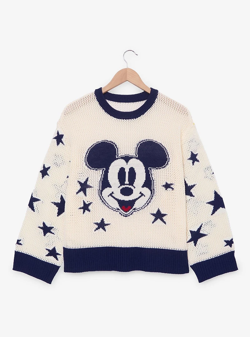 Disney Mickey Mouse Tonal Blue Open Knit Women's Plus Sweater - BoxLunch Exclusive