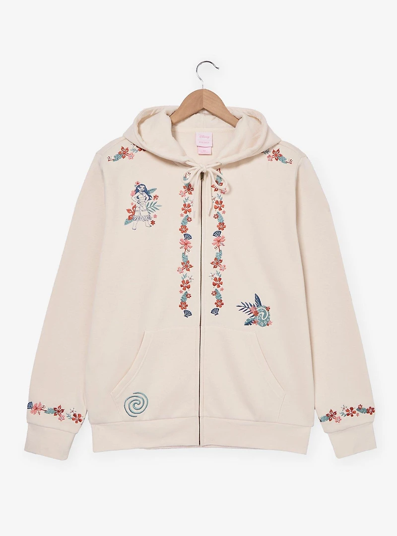 Disney Moana Floral Embroidered Zippered Hoodie - BoxLunch Exclusive