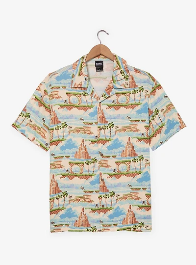 Sonic the Hedgehog Green Hill Map Allover Print Woven Button-Up - BoxLunch Exclusive