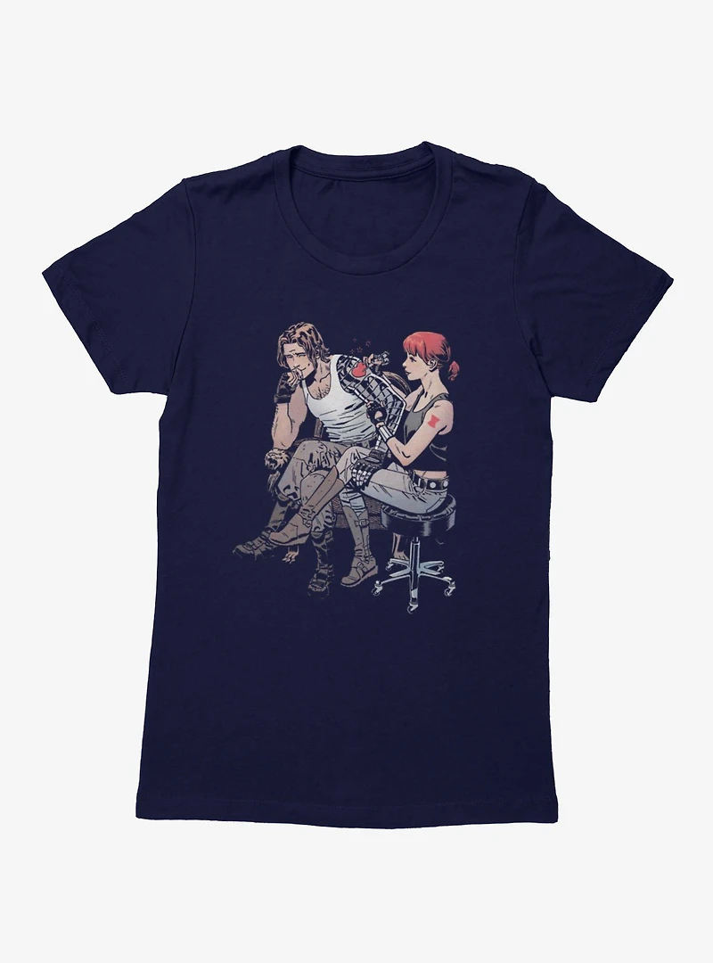 Marvel Winter Soldier & Black Widow Tattoo Heart Womens T-Shirt