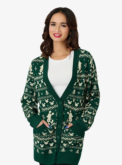 Disney Holiday Collection by Unique Vintage Green Winter Mickey Fair Isle Cardigan