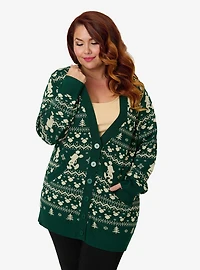 Disney Holiday Collection by Unique Vintage Plus Green Winter Mickey Fair Isle Cardigan