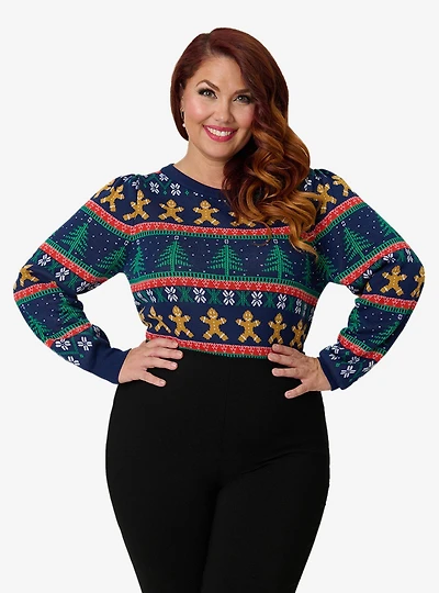 Unique Vintage Plus Navy & Gingerbread Men Fair Isle Sweater
