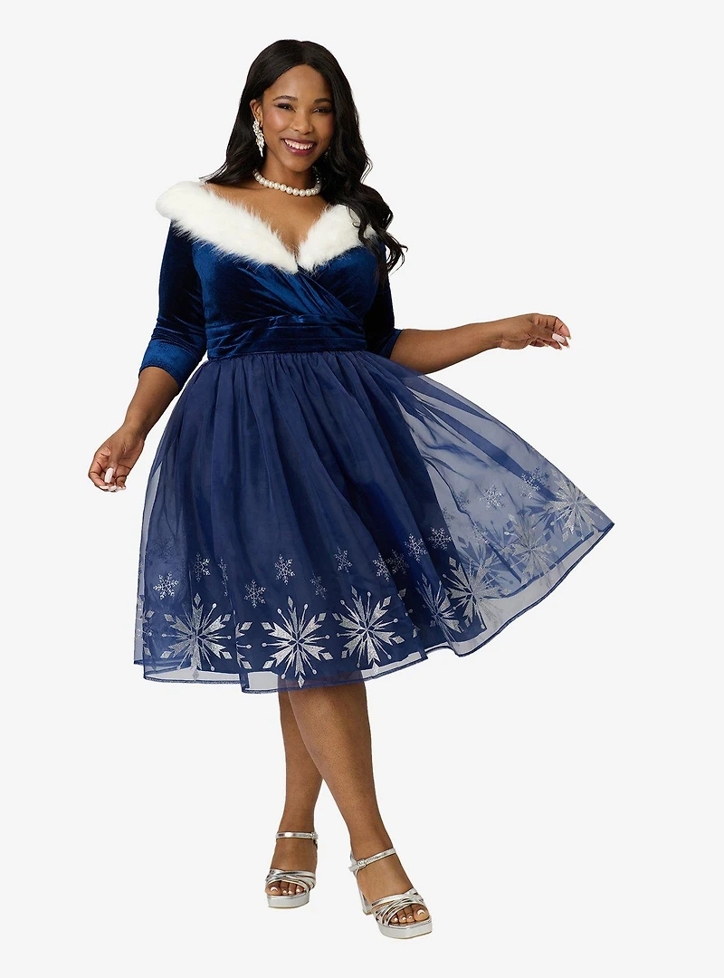 Disney's Frozen Collection by Unique Vintage Plus Blue Velvet & Glitter Snow Marceline Swing Dress